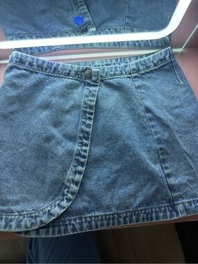 Ee:some Denim Mini Skirt with Wrap Front - Light Blue Size Small
